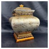 Metallic Lidded Square Vase With Embellishments
