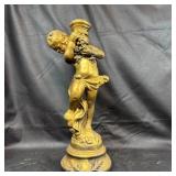 Gold Resin Cherub Candle Holder Statue