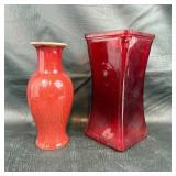 Two Red Ceramic and Glass Vases