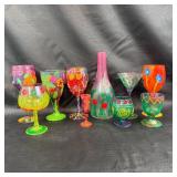 Hand-Painted Glassware Set with Floral Motifs