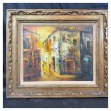Framed Oil Painting of Street Scene