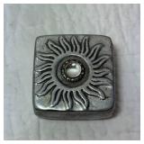 Lidded Metal Trinket Box with Sun Design