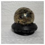 Pyrite Sphere on Wooden Stand
