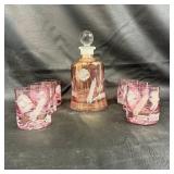 Pink Decanter With Six Matching Glasses