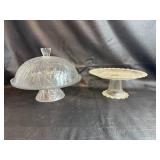 Two Glass Cake Stands With Dome Cover