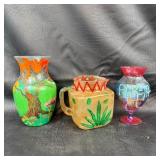 Hand-Painted Glass Vases and Pitcher Set