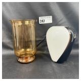 Amber Glass Vase and White Vase Pair