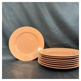 Eight Salmon Pink Dinner Plates