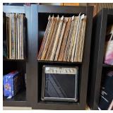 Black Wooden Shelving Units With Vinyl Records