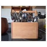 Wooden Utensil Caddy With Flatware