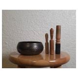 Etched Singing Bowl With Wooden Mallets