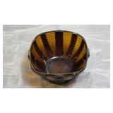 Vintage Amber Glass Bowl With Metal Overlay
