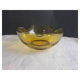 Amber Glass Bowl w/ Fluted Rim