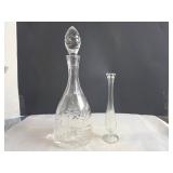 Cut Glass Decanter & Clear Glass Vase