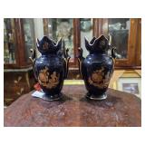 Limoges Porcelaine Vases - Navy w/ Gold Details