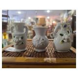 Three Miniature White Ceramic Vases OC Japan