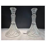 Cut Glass Candle Holders - 10 in Tall