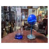 Italian Bormioli Clear Glass Vase & Blue Stemmed