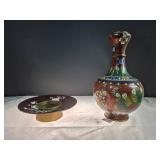 Floral Cloisonne Vase & Matching Plate