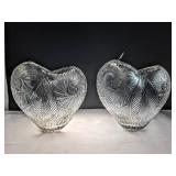 Cut Glass Heart - Shaped Vases - Pair