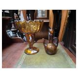 Vintage Indiana Amber Lotus Blossom Glass Compote