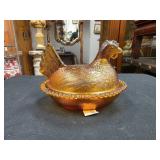 Amber Glass Hen on Nest Candy Dish