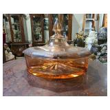 Amber Glass Covered Dish w/ Dividers