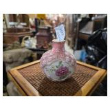 Pink Floral Ceramic Vase - Gold Accents