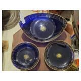 Cobalt Blue Bowls w/ Gold Star Motif