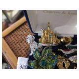 Camrose & Kross Jewelry Box w/ Assorted Brooches