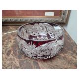 Cut Glass Bohemian Ruby Bowl - Intricate Pattern