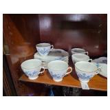 Porcelain Tea Cups & Plates w/ Blue Floral Design