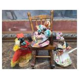 Handmade Folk Art Dolls w/ Rocking Chair