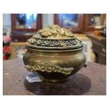 Lidded Brass Vessel w/ Decorative Motif