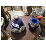 Cobalt Blue & Gold Ceramic Garlic Roaster