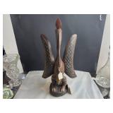 West Arican Carved Wooden Kalao Bird Sculpture w