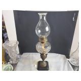 Glass Oil Lamp w/ Brass Detail - 22 in Tall
