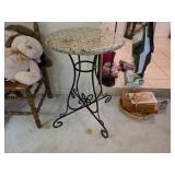 Side Table w/ Granite Top and Wrought Iron Base