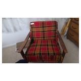 MCM Hardwood Lounge Chair with Plaid Upholstery