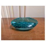 Murano Teal Bullicante Glass Trilobed Bowl