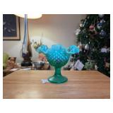 Fenton Emerald Green Opalescent Hobnail Compote