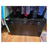 Early 20th Century Black Flat-Top Steamer Trunk