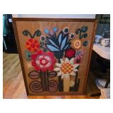 MCM Crewel Embroidery Floral Textile Wall Hanging