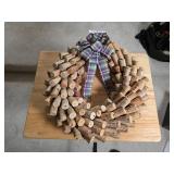 Folk Art Style Wine Cork Wreath with Plaid Bow