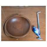 A Gunlocke MCM Wooden Bowl & A Glass Pipe