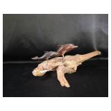 Wooden Dolphin Sculpture on Driftwood Base