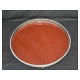 Silver-Plated Round Serving Tray - Wood Base