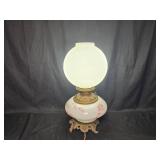 Glass Globe Lamp - Pink Floral Bronze Stand