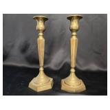 Brass Candlesticks - Hexagonal Base Pair