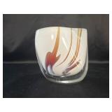 MB Art Glass Vase - Swirled White Red and Gold